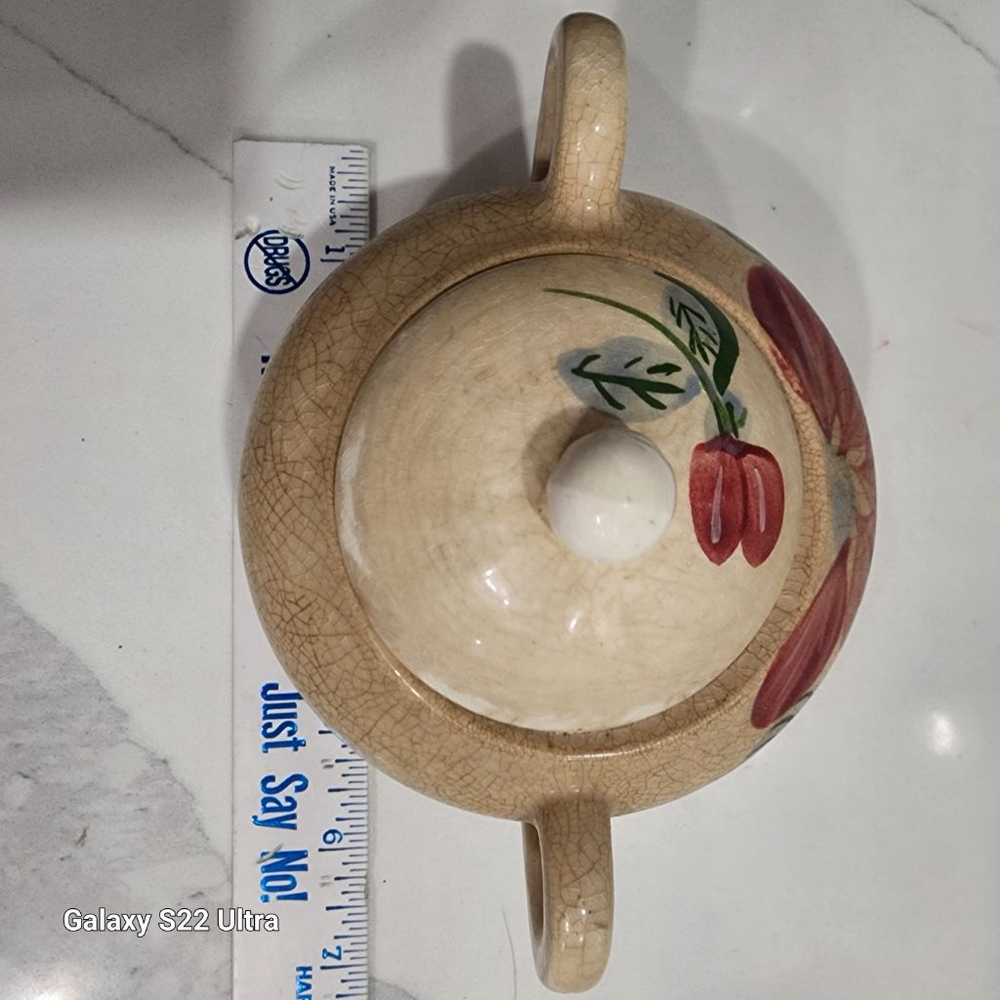 Blue Ridge Hand Painted Underglaze Crab Apples Sugar Bowl. Very Old - Picture 13 of 13
